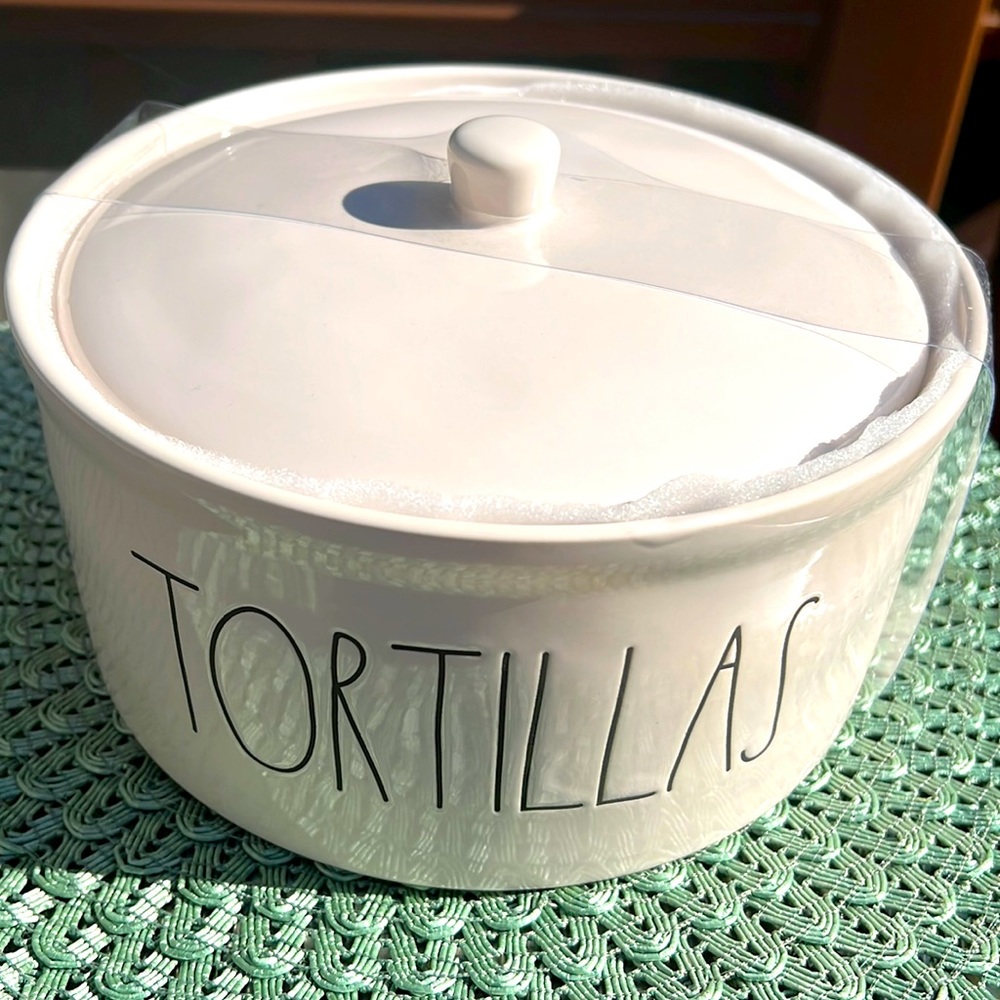 Rae Dunn TORTILLAS Warmer Ceramic- dishwasher and Microwave safe 8” diameter